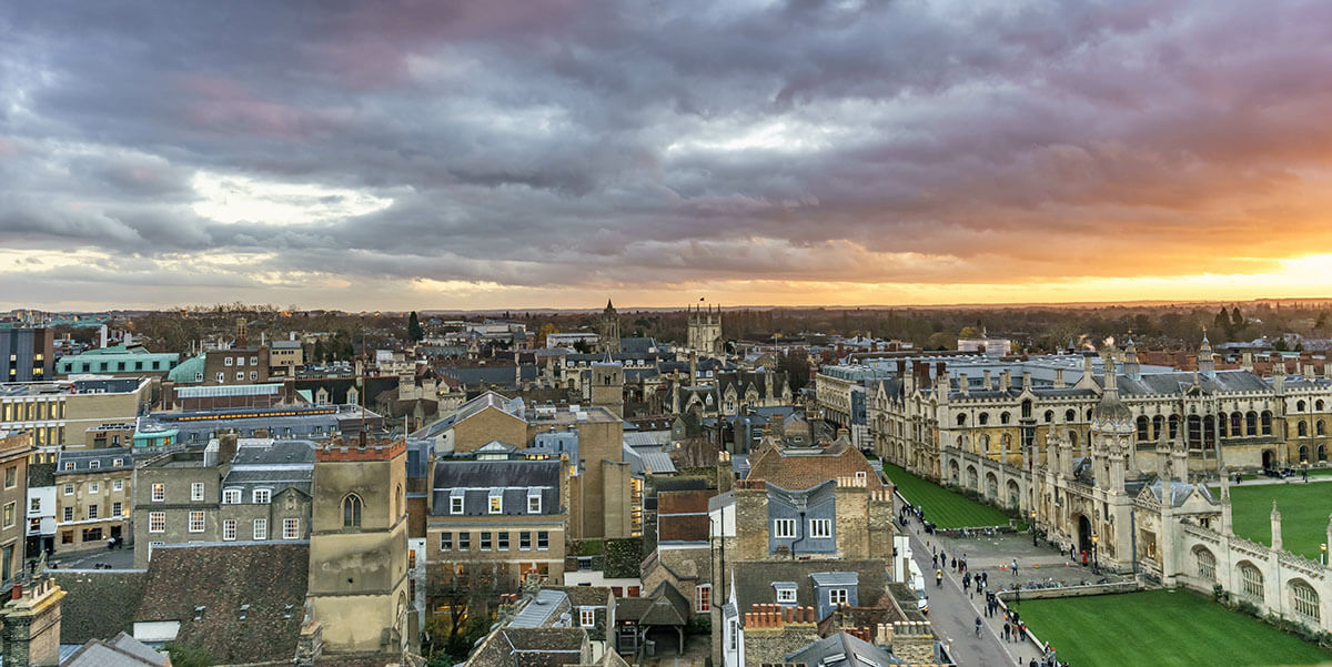 Ariel view of Cambridge where we supply packaging